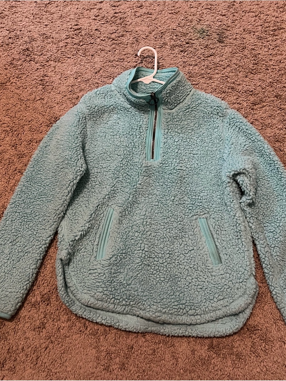 Light Teal Cuddly Sherpa Quarter-Zip Pullover